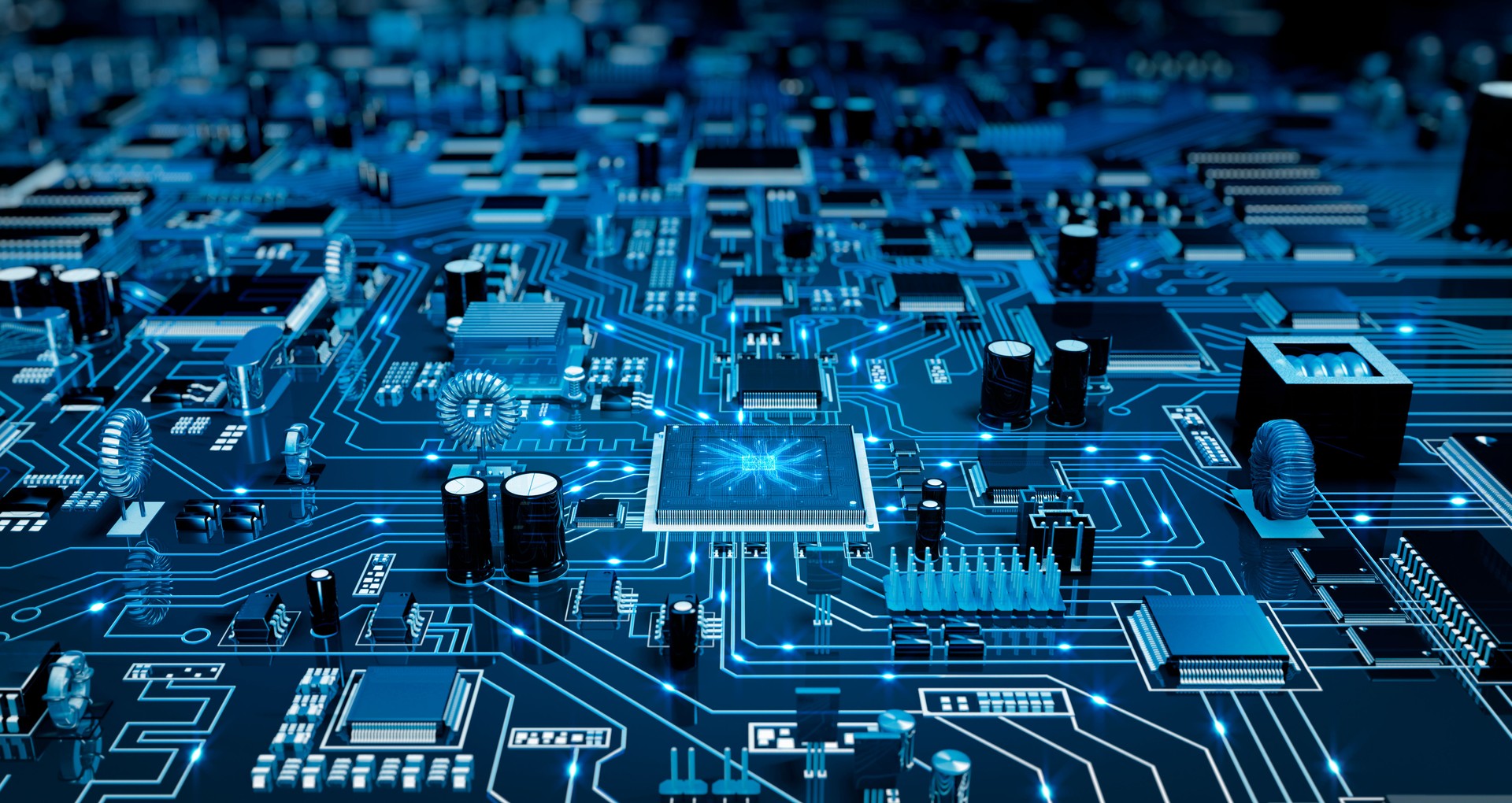 Futuristic Circuit Board. Blue with electrons.